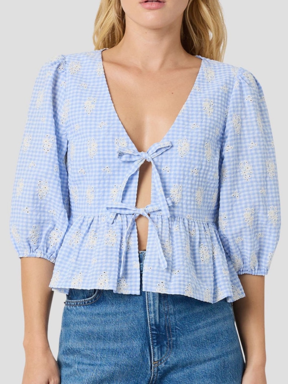 NWT All In Favor light blue gingham top L